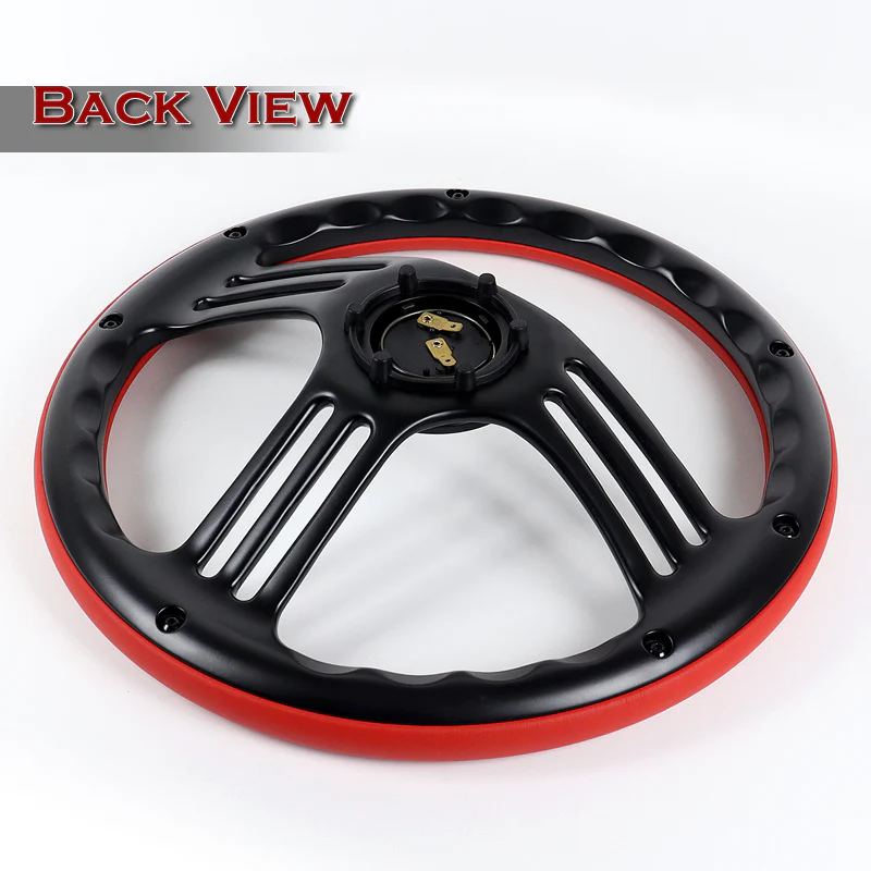 W-Power 14" 350mm 6-Bolt Hole Vintage Style Red Leather Grip With Aluminum Finished 3-Spoke 3 Inches Deep Dish Steering Wheel -Black Center Spoke - Image 5