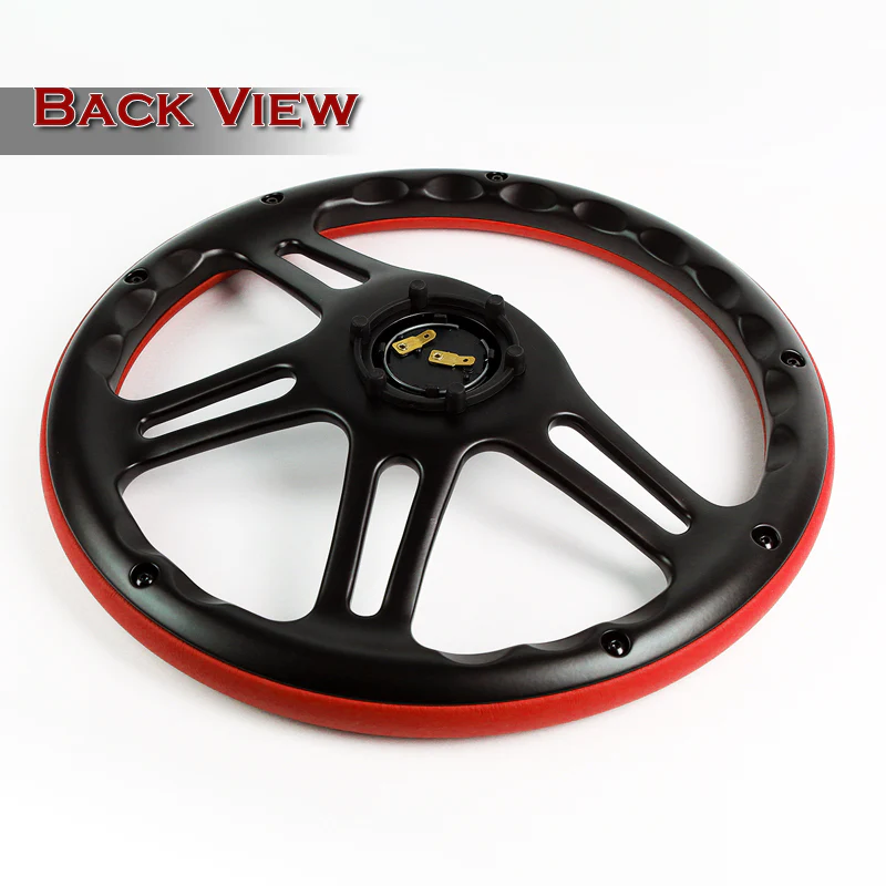 W-Power 14" 350mm 6-Bolt Hole Vintage Style Red Leather Grip With Aluminum Finished 3-Spoke Steering Wheel -Black Center Spoke - Image 5