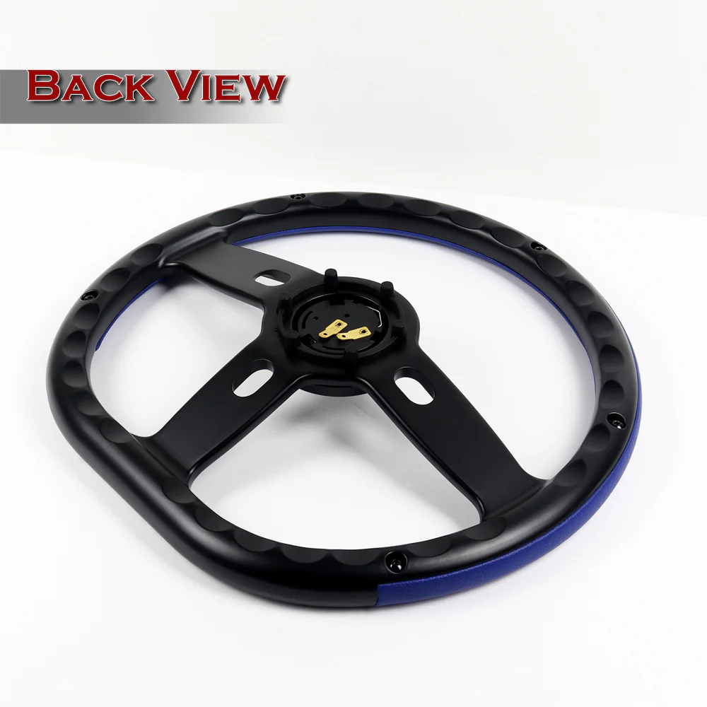 W-Power 14" 350mm 6-Bolt Hole Vinyl Grip With Aluminum Finished 3-Spoke Steering Wheel -Blue Vinyl Wrap/Black Center Spoke - Image 5