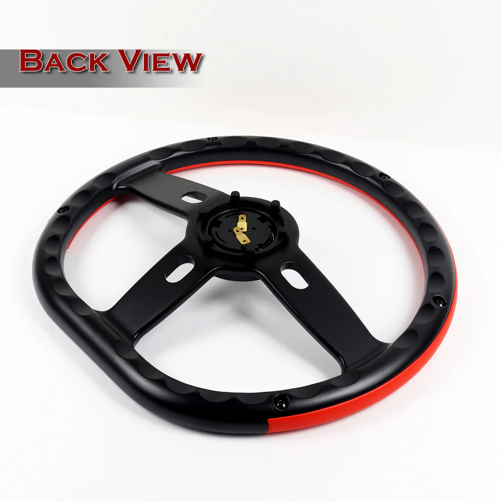 W-Power 14" 350mm 6-Bolt Hole Vinyl Grip With Aluminum Finished 3-Spoke Steering Wheel -Red Vinyl Wrap/Black Center Spoke - Image 5