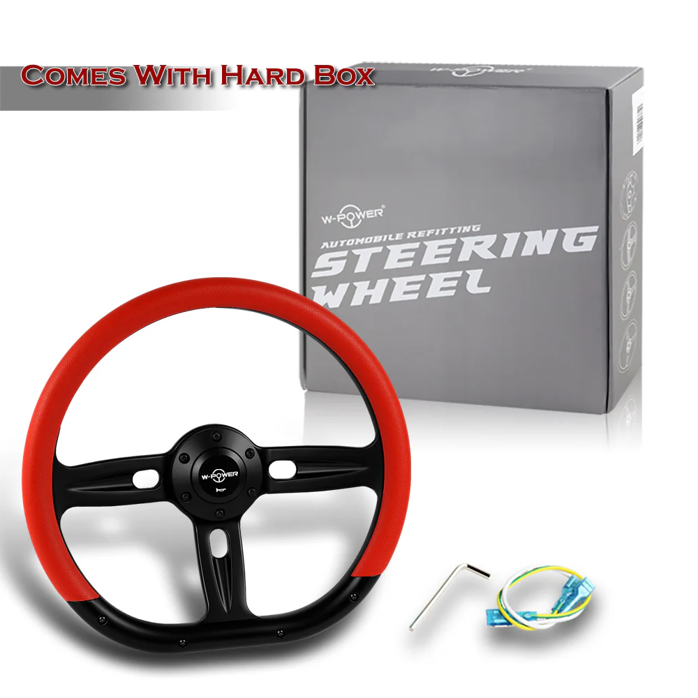 W-Power 14" 350mm 6-Bolt Hole Vinyl Grip With Aluminum Finished 3-Spoke Steering Wheel -Red Vinyl Wrap/Black Center Spoke - Image 6