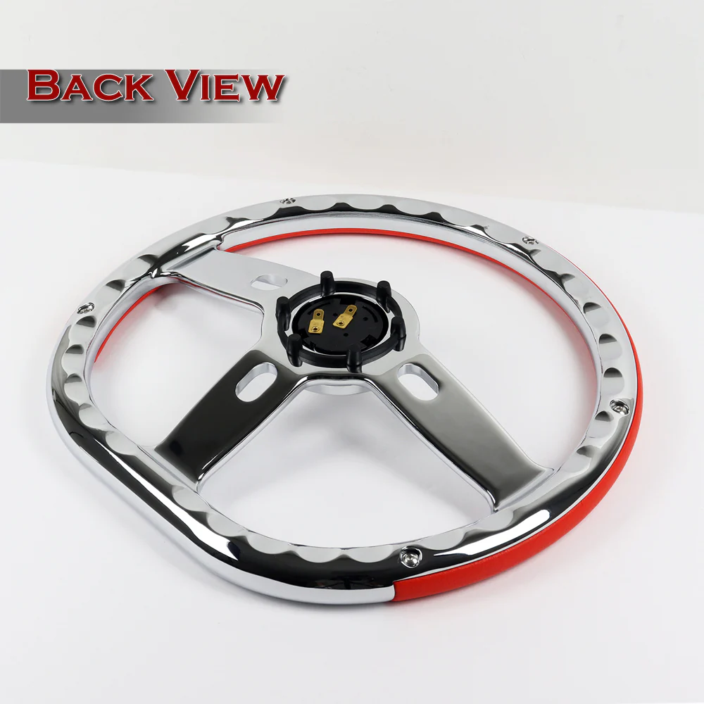 W-Power 14" 350mm 6-Bolt Hole Vinyl Grip With Aluminum Finished 3-Spoke Steering Wheel -Red Vinyl Wrap/Chrome Center Spoke - Image 5