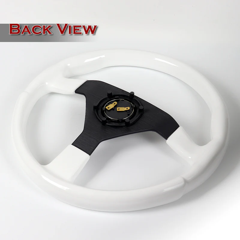 W-Power 14" 350mm Reinforced 6-Bolt Hole JDM Euro VIP Style Polished Galaxy White Classic Wood Grain Trim Grip With Aluminum Finished 3-Spoke Steering Wheel -Matte Black Center Spoke - Image 5