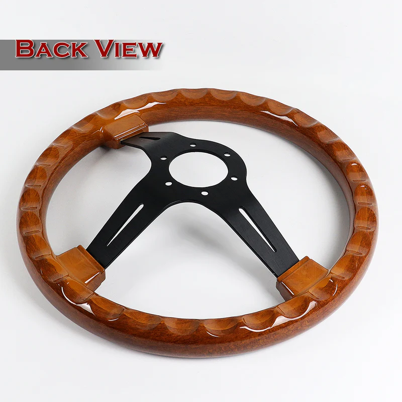 W-Power 14" 355mm 6-Bolt Hole Classic Style Galaxy Dark Wood Grain Grip With Aluminum Finished 3-Spoke 2.5 Inches Deep Dish Steering Wheel -Black Center Spoke - Image 5