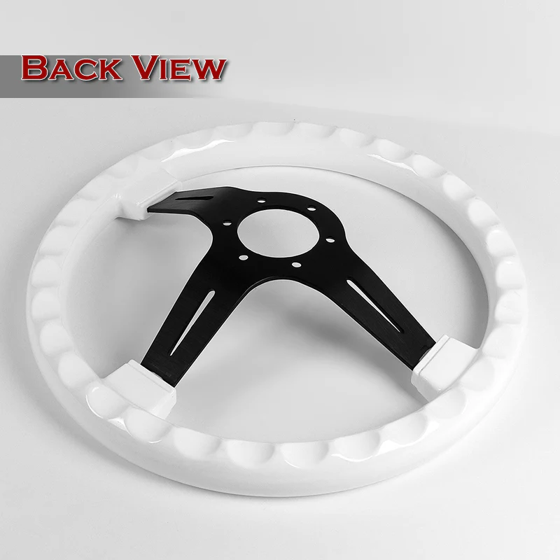 W-Power 14" 355mm 6-Bolt Hole Classic Style Galaxy White Wood Grain Grip With Aluminum Finished 3-Spoke 2.5 Inches Deep Dish Steering Wheel -Black Center Spoke - Image 5