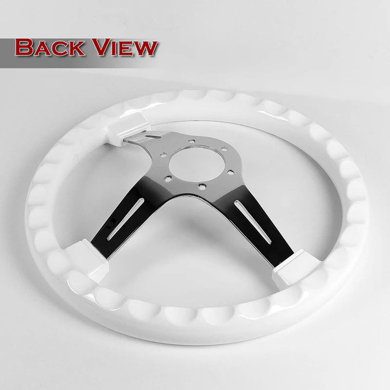 W-Power 14" 355mm 6-Bolt Hole Classic Style Galaxy White Wood Grain Grip With Aluminum Finished 3-Spoke 2.5 Inches Deep Dish Steering Wheel -Chrome Center Spoke - Image 5
