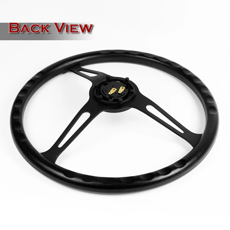 W-Power 15" 380mm 6-Bolt Hole JDM Euro VIP Style Classic Trim Grip With Aluminum Finished 3-Spoke 3 Inch Deep Dish Steering Wheel -Black Vinyl Wrap/Matte Black Center Spoke - Image 4