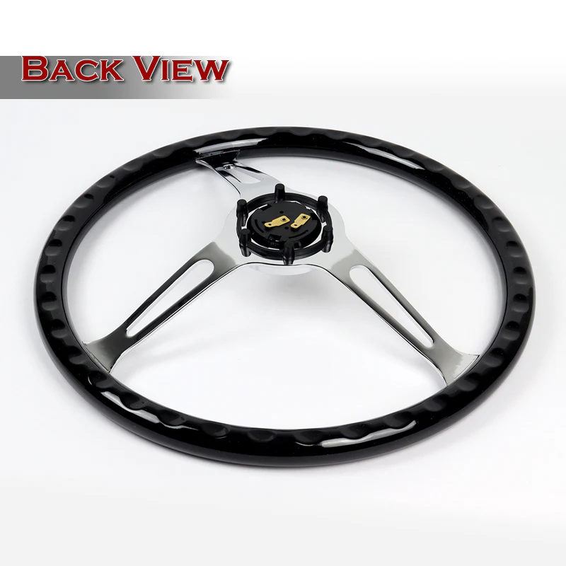 W-Power 15" 380mm 6-Bolt Hole JDM Euro VIP Style Classic Trim Grip With Aluminum Finished 3-Spoke 3 Inch Deep Dish Steering Wheel -Black Wood Grain Grip/Chrome Center Spoke - Image 5
