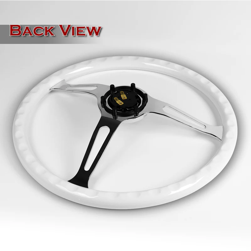 W-Power 15" 380mm 6-Bolt Hole JDM Euro VIP Style Classic Trim Grip With Aluminum Finished 3-Spoke 3 Inch Deep Dish Steering Wheel -White Wood Grain With Black Line/Chrome Center Spoke - Image 5