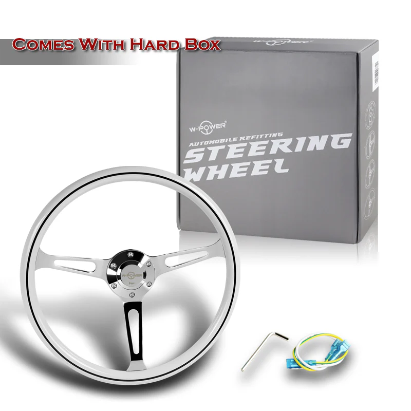 W-Power 15" 380mm 6-Bolt Hole JDM Euro VIP Style Classic Trim Grip With Aluminum Finished 3-Spoke 3 Inch Deep Dish Steering Wheel -White Wood Grain With Black Line/Chrome Center Spoke - Image 6