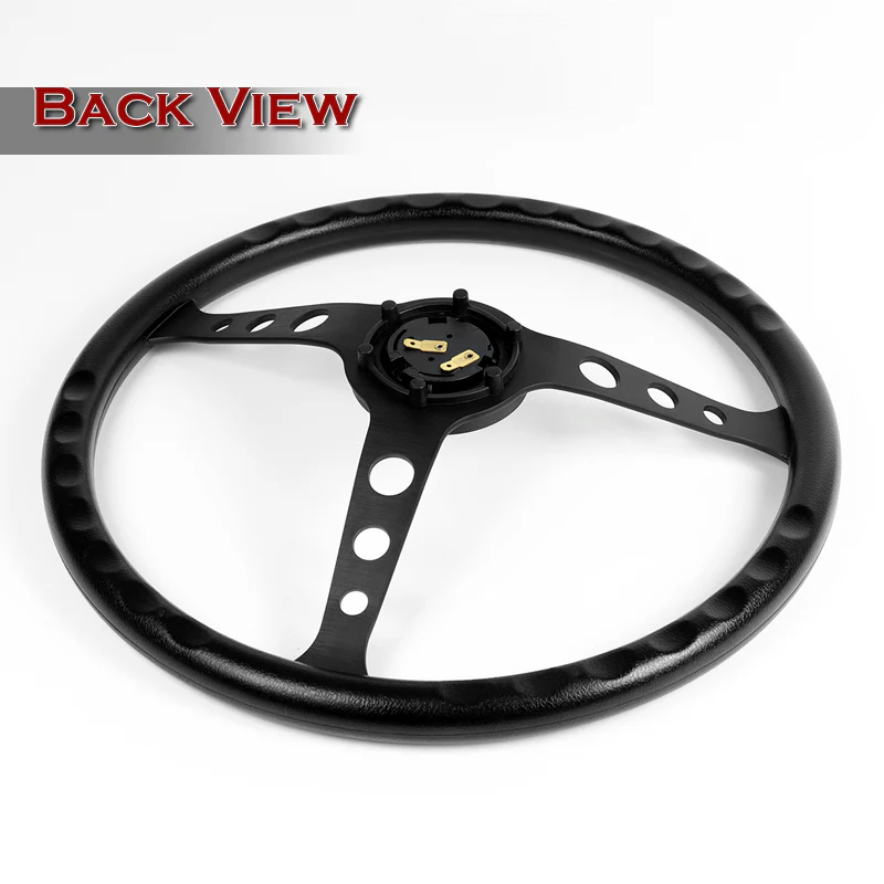 W-Power 15" 380mm 6-Bolt Hole JDM Euro VIP Style Classic Trim Grip With Aluminum Finished 3-Spoke 3 Inches Deep Dish Steering Wheel -Black Vinyl Wrap/Matte Black Center Spoke - Image 5