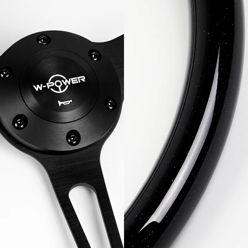 W-Power 15" 380mm 6-Bolt Hole JDM Euro VIP Style Classic Trim Grip With Aluminum Finished 3-Spoke 3 Inch Deep Dish Steering Wheel -Black Wood Grain Grip/Matte Black Center Spoke - Image 3