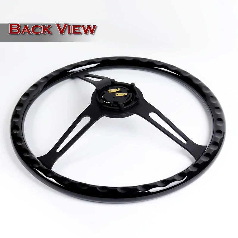 W-Power 15" 380mm 6-Bolt Hole JDM Euro VIP Style Classic Trim Grip With Aluminum Finished 3-Spoke 3 Inch Deep Dish Steering Wheel -Black Wood Grain Grip/Matte Black Center Spoke - Image 5