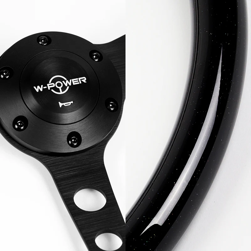 W-Power 15" 380mm 6-Bolt Hole JDM Euro VIP Style Classic Trim Grip With Aluminum Finished 3-Spoke 3 Inches Deep Dish Steering Wheel -Black Wood Grain Grip/Matte Black Center Spoke - Image 3