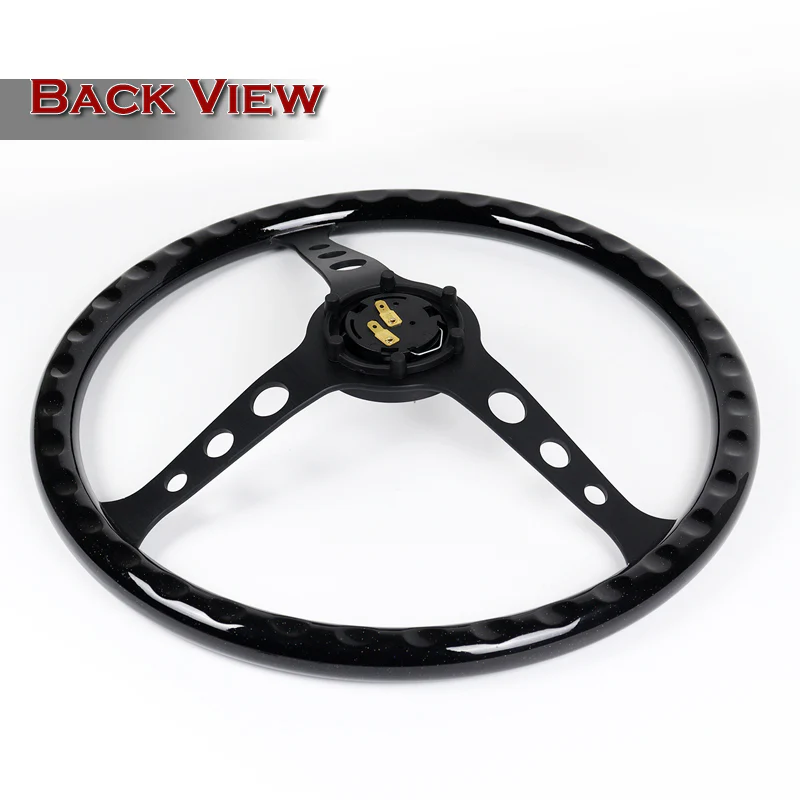 W-Power 15" 380mm 6-Bolt Hole JDM Euro VIP Style Classic Trim Grip With Aluminum Finished 3-Spoke 3 Inches Deep Dish Steering Wheel -Black Wood Grain Grip/Matte Black Center Spoke - Image 5