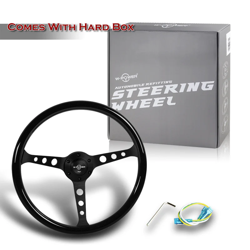 W-Power 15" 380mm 6-Bolt Hole JDM Euro VIP Style Classic Trim Grip With Aluminum Finished 3-Spoke 3 Inches Deep Dish Steering Wheel -Black Wood Grain Grip/Matte Black Center Spoke - Image 6