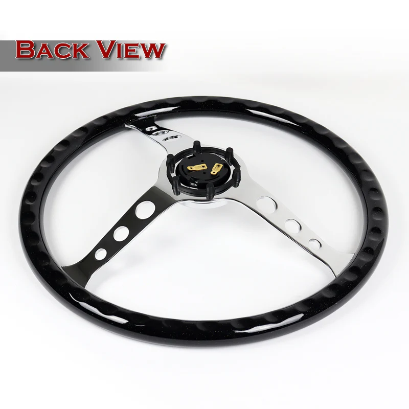 W-Power 15" 380mm 6-Bolt Hole JDM Euro VIP Style Classic Trim Grip With Aluminum Finished 3-Spoke 3 Inches Deep Dish Steering Wheel -Black Wood Grain Grip/Chrome Center Spoke - Image 5