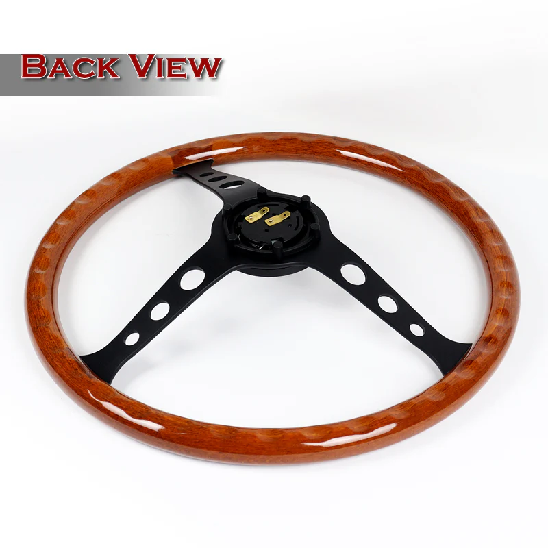 W-Power 15" 380mm 6-Bolt Hole JDM Euro VIP Style Classic Trim Grip With Aluminum Finished 3-Spoke 3 Inches Deep Dish Steering Wheel -Brown Wood Grain/Matte Black Center Spoke - Image 5