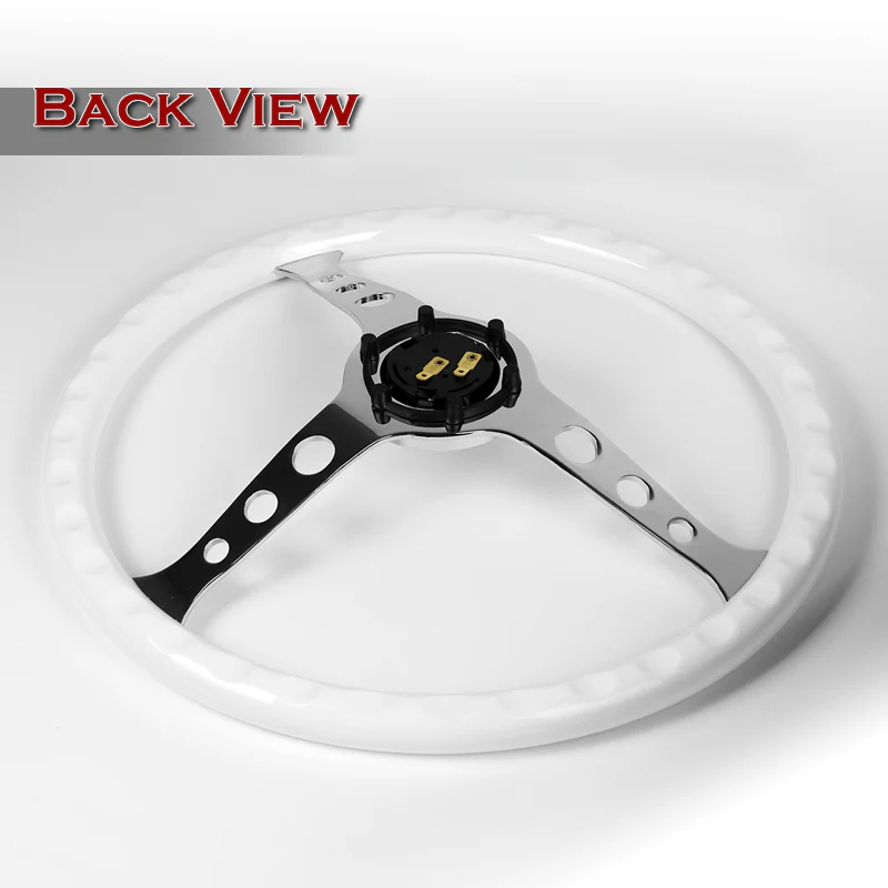 W-Power 15" 380mm 6-Bolt Hole JDM Euro VIP Style Classic Trim Grip With Aluminum Finished 3-Spoke 3 Inches Deep Dish Steering Wheel -White Wood Grain With Black Line/Chrome Center Spoke - Image 5