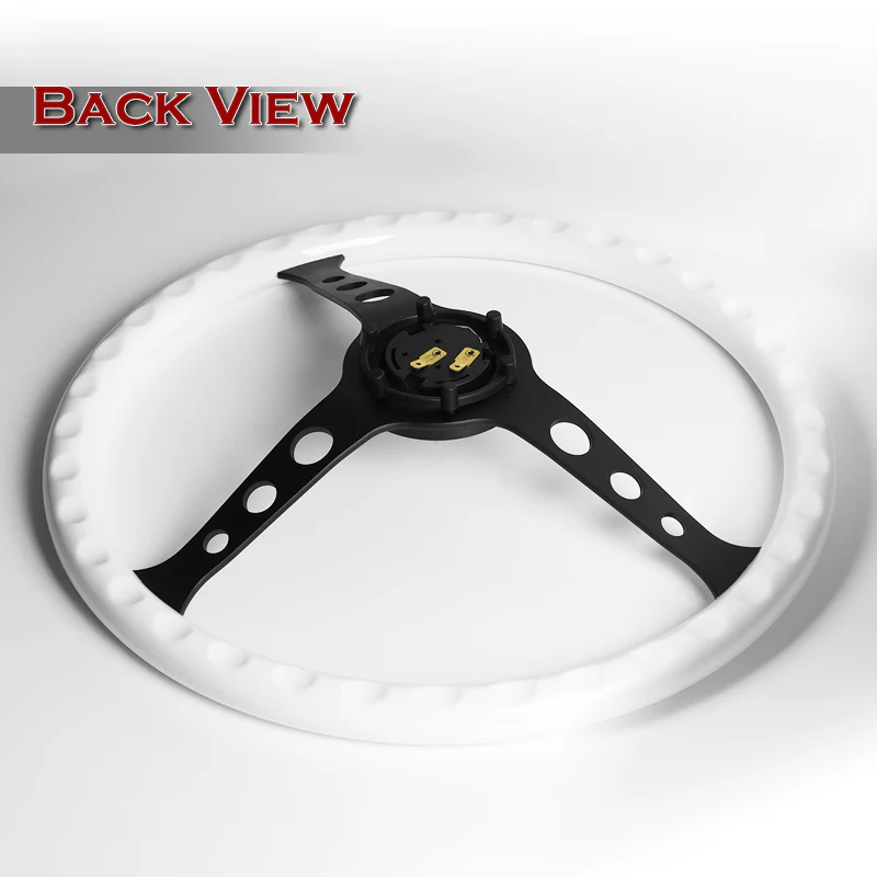 W-Power 15" 380mm 6-Bolt Hole JDM Euro VIP Style Classic Trim Grip With Aluminum Finished 3-Spoke 3 Inches Deep Dish Steering Wheel -White Wood Grain With Black Line/Matte Black Center Spoke - Image 5