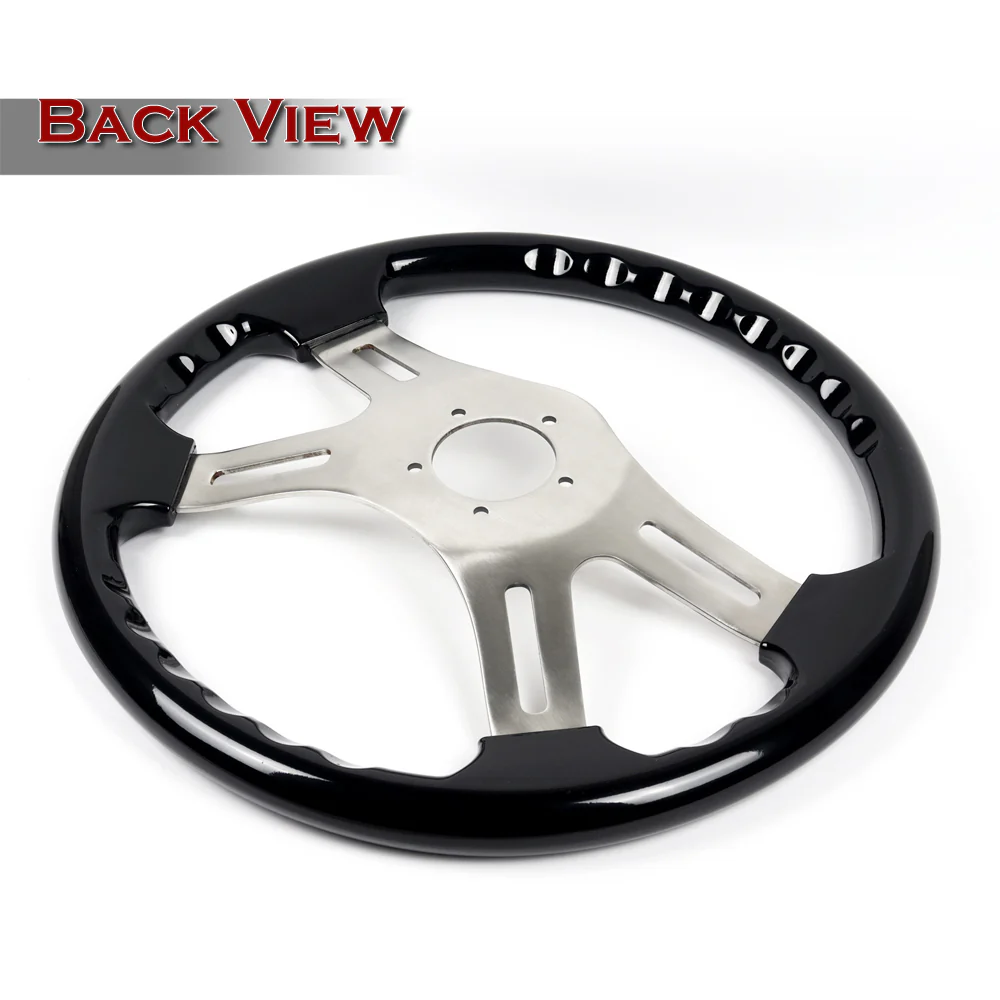 W-Power 16" 406mm 5-Bolt Hole With Aluminum Finished 4-Spoke Steering Wheel -Black Wood Grip/Billet Center Spoke - Image 3