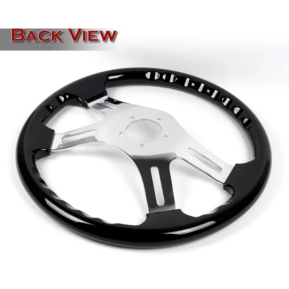 W-Power 16" 406mm 5-Bolt Hole With Aluminum Finished 4-Spoke Steering Wheel -Black Wood Grip/Chrome Center Spoke - Image 3