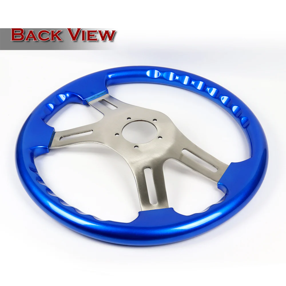 W-Power 16" 406mm 5-Bolt Hole With Aluminum Finished 4-Spoke Steering Wheel -Blue Wood Grip/Billet Center Spoke - Image 3