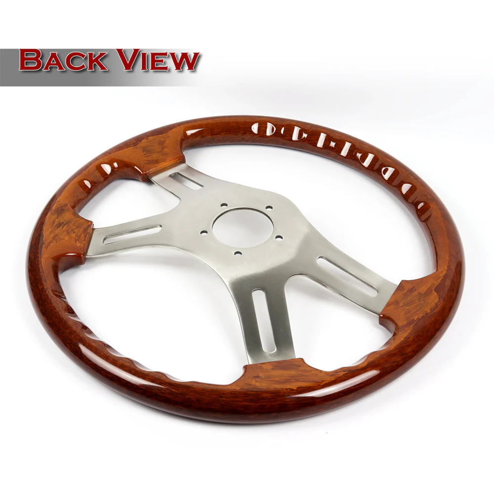 W-Power 16" 406mm 5-Bolt Hole With Aluminum Finished 4-Spoke Steering Wheel -Dark Wood Grip/Billet Center Spoke - Image 3