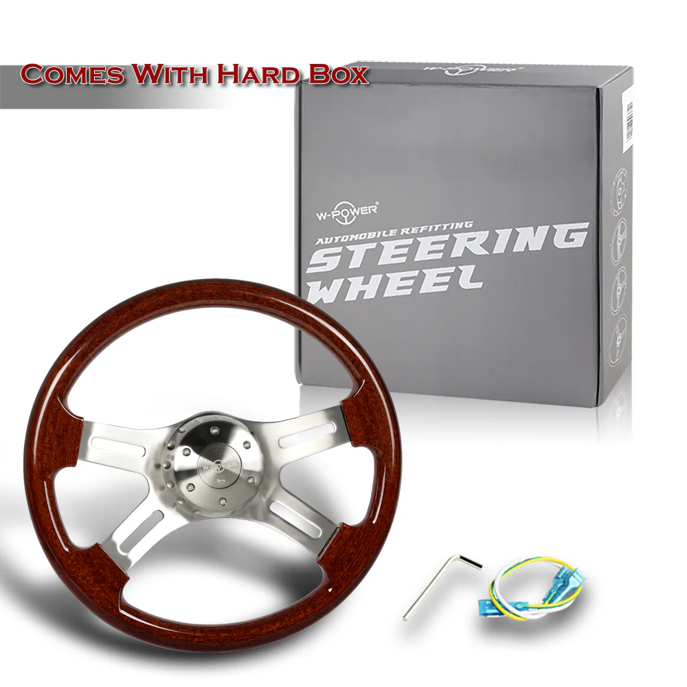 W-Power 16" 406mm 5-Bolt Hole With Aluminum Finished 4-Spoke Steering Wheel -Dark Wood Grip/Billet Center Spoke - Image 5