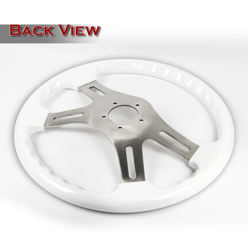 W-Power 16" 406mm 5-Bolt Hole With Aluminum Finished 4-Spoke Steering Wheel -White Wood Grip/Billet Center Spoke - Image 3