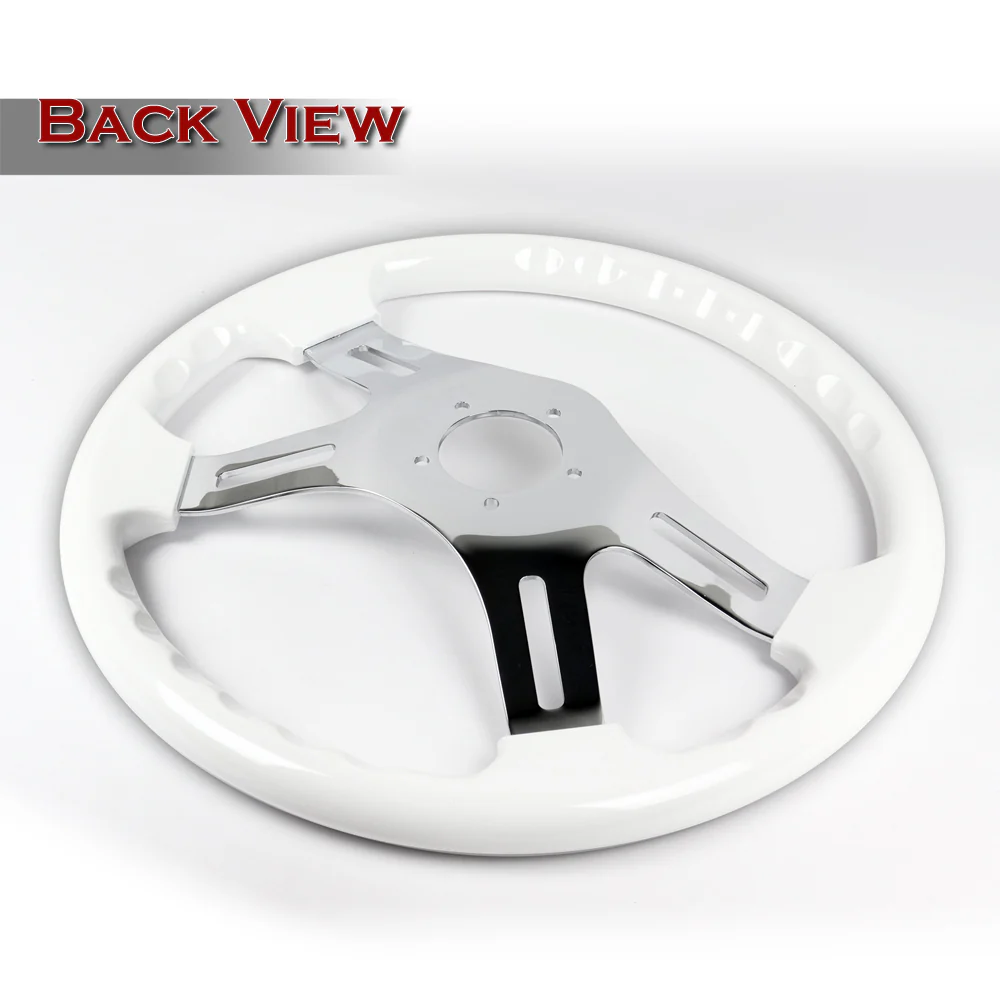 W-Power 16" 406mm 5-Bolt Hole With Aluminum Finished 4-Spoke Steering Wheel -White Wood Grip/Chrome Center Spoke - Image 3
