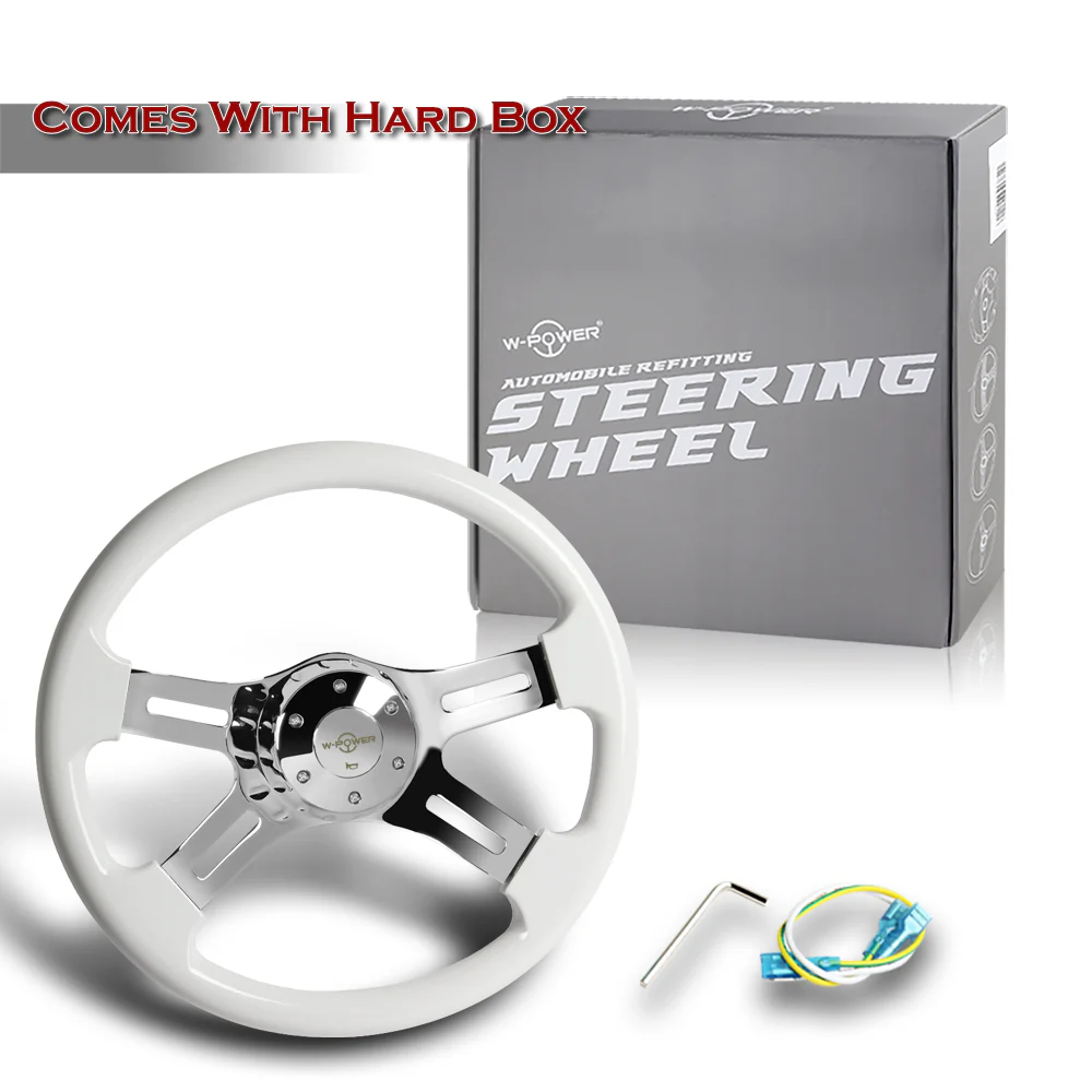 W-Power 16" 406mm 5-Bolt Hole With Aluminum Finished 4-Spoke Steering Wheel -White Wood Grip/Chrome Center Spoke - Image 6