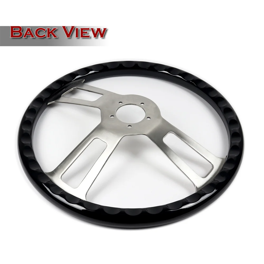 W-Power 17" 432mm 5-Bolt Hole With Aluminum Finished 3-Spoke Steering Wheel -Black Wood Grip/Billet Center Spoke - Image 3