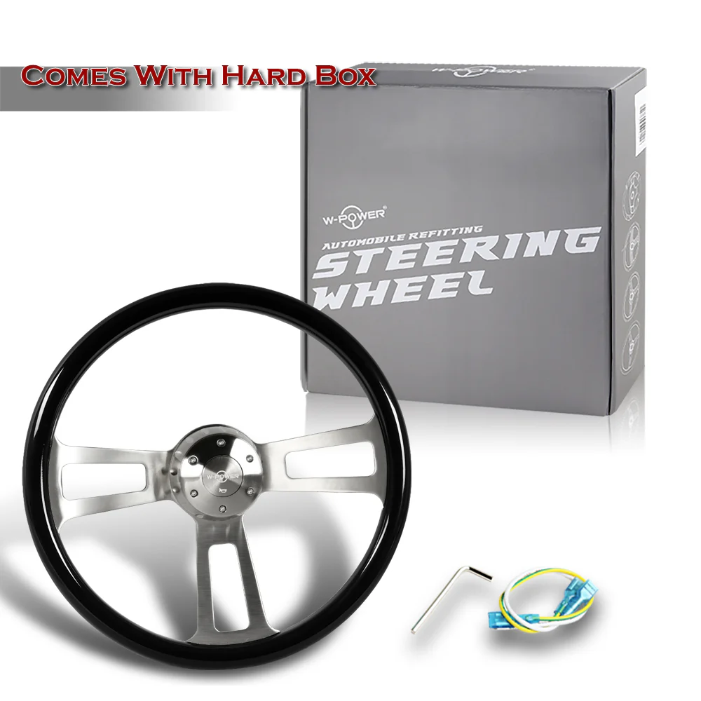 W-Power 17" 432mm 5-Bolt Hole With Aluminum Finished 3-Spoke Steering Wheel -Black Wood Grip/Billet Center Spoke - Image 6