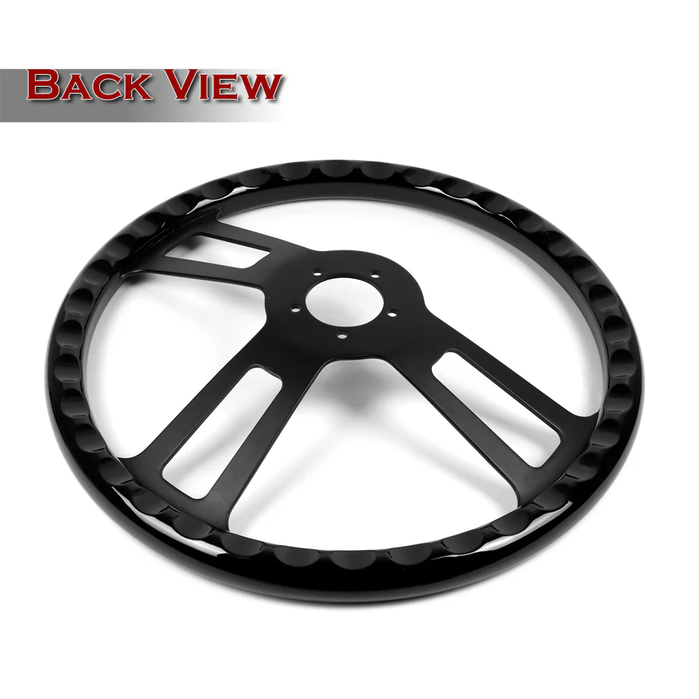 W-Power 17" 432mm 5-Bolt Hole With Aluminum Finished 3-Spoke Steering Wheel -Black Wood Grip/Black Center Spoke - Image 3
