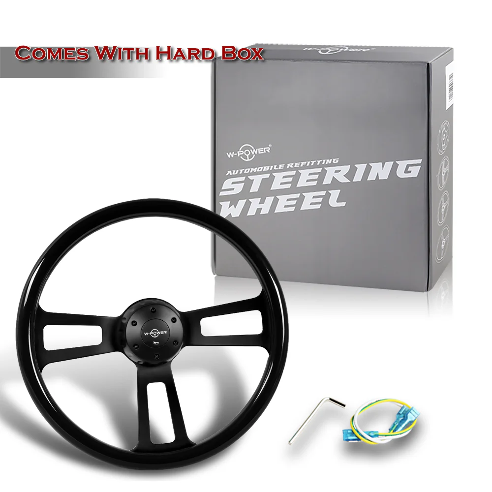 W-Power 17" 432mm 5-Bolt Hole With Aluminum Finished 3-Spoke Steering Wheel -Black Wood Grip/Black Center Spoke - Image 6