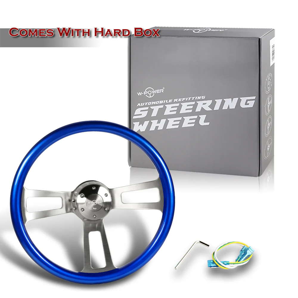 W-Power 17" 432mm 5-Bolt Hole With Aluminum Finished 3-Spoke Steering Wheel -Blue Wood Grip/Billet Center Spoke - Image 6
