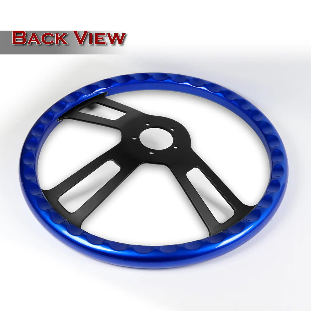 W-Power 17" 432mm 5-Bolt Hole With Aluminum Finished 3-Spoke Steering Wheel -Blue Wood Grip/Black Center Spoke - Image 3