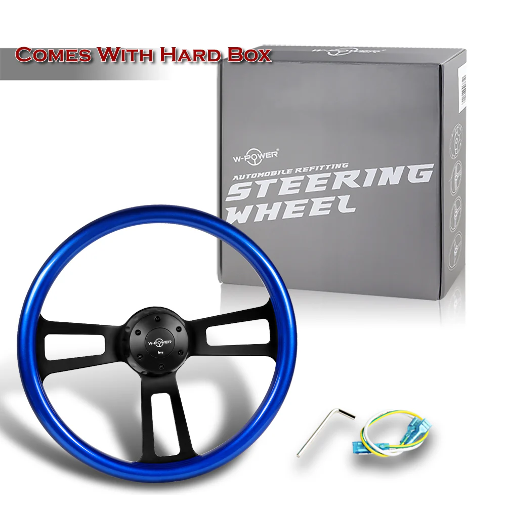 W-Power 17" 432mm 5-Bolt Hole With Aluminum Finished 3-Spoke Steering Wheel -Blue Wood Grip/Black Center Spoke - Image 6