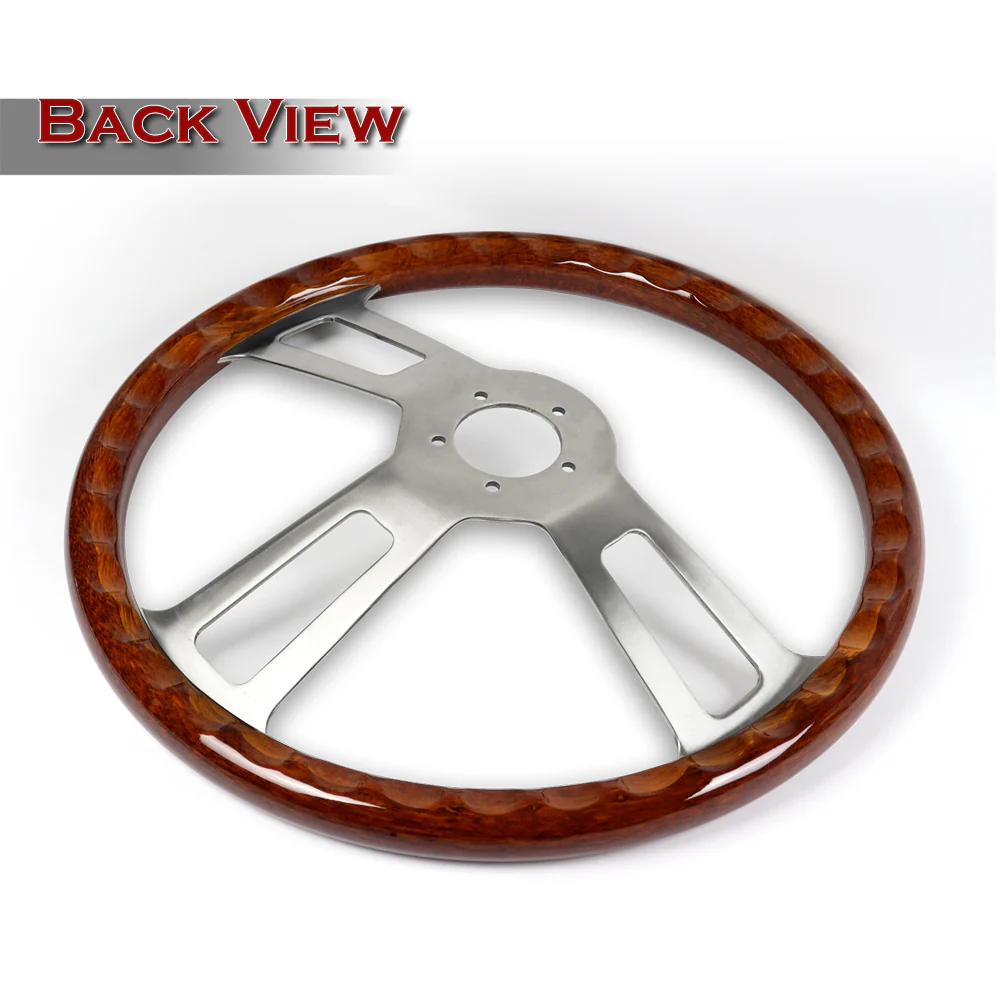 W-Power 17" 432mm 5-Bolt Hole With Aluminum Finished 3-Spoke Steering Wheel -Dark Mahogany Wood Grip/Billet Center Spoke - Image 3