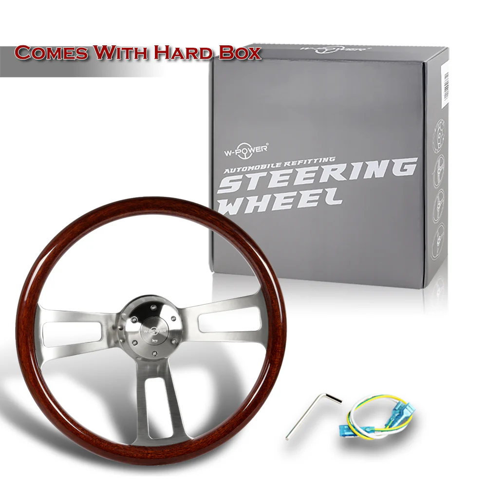 W-Power 17" 432mm 5-Bolt Hole With Aluminum Finished 3-Spoke Steering Wheel -Dark Mahogany Wood Grip/Billet Center Spoke - Image 6
