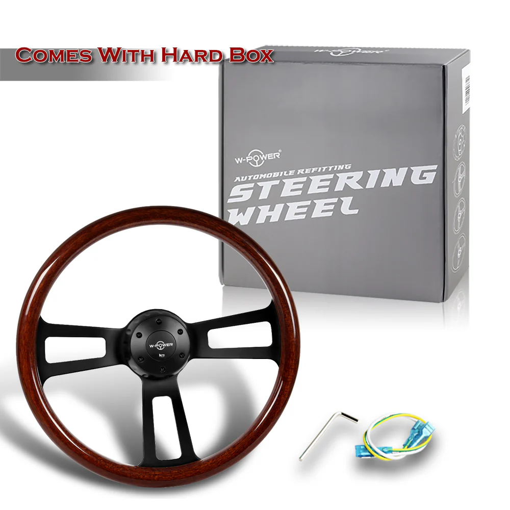 W-Power 17" 432mm 5-Bolt Hole With Aluminum Finished 3-Spoke Steering Wheel -Dark Wood Grip/Black Center Spoke - Image 6