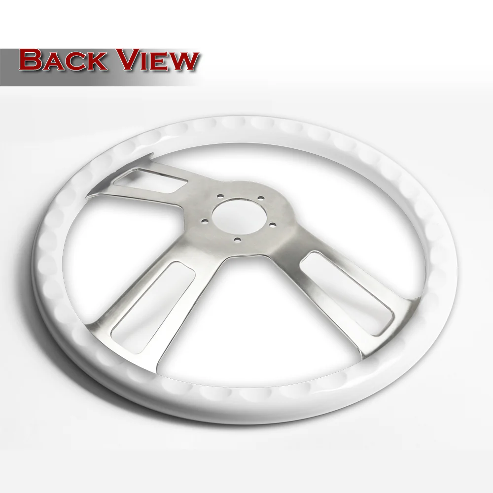 W-Power 17" 432mm 5-Bolt Hole With Aluminum Finished 3-Spoke Steering Wheel -White Wood Grip/Billet Center Spoke - Image 3