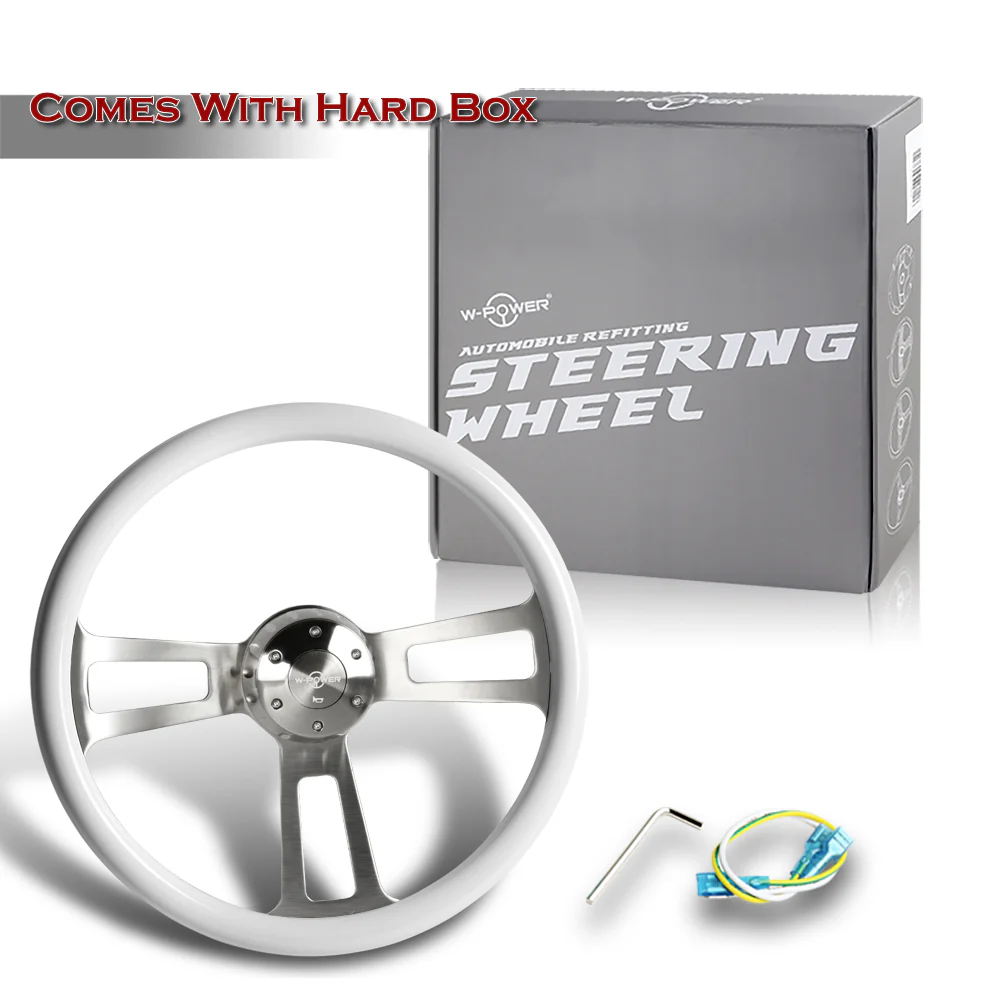 W-Power 17" 432mm 5-Bolt Hole With Aluminum Finished 3-Spoke Steering Wheel -White Wood Grip/Billet Center Spoke - Image 6