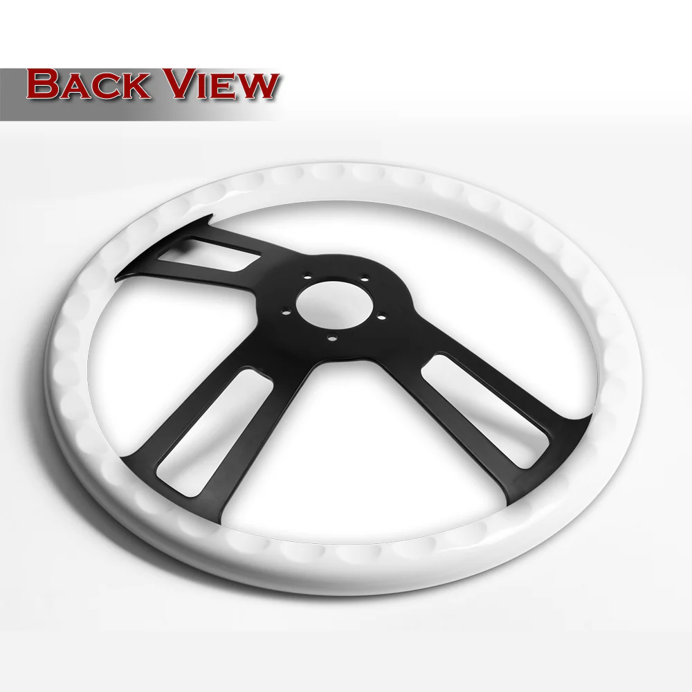 W-Power 17" 432mm 5-Bolt Hole With Aluminum Finished 3-Spoke Steering Wheel -White Wood Grip/Black Center Spoke - Image 3