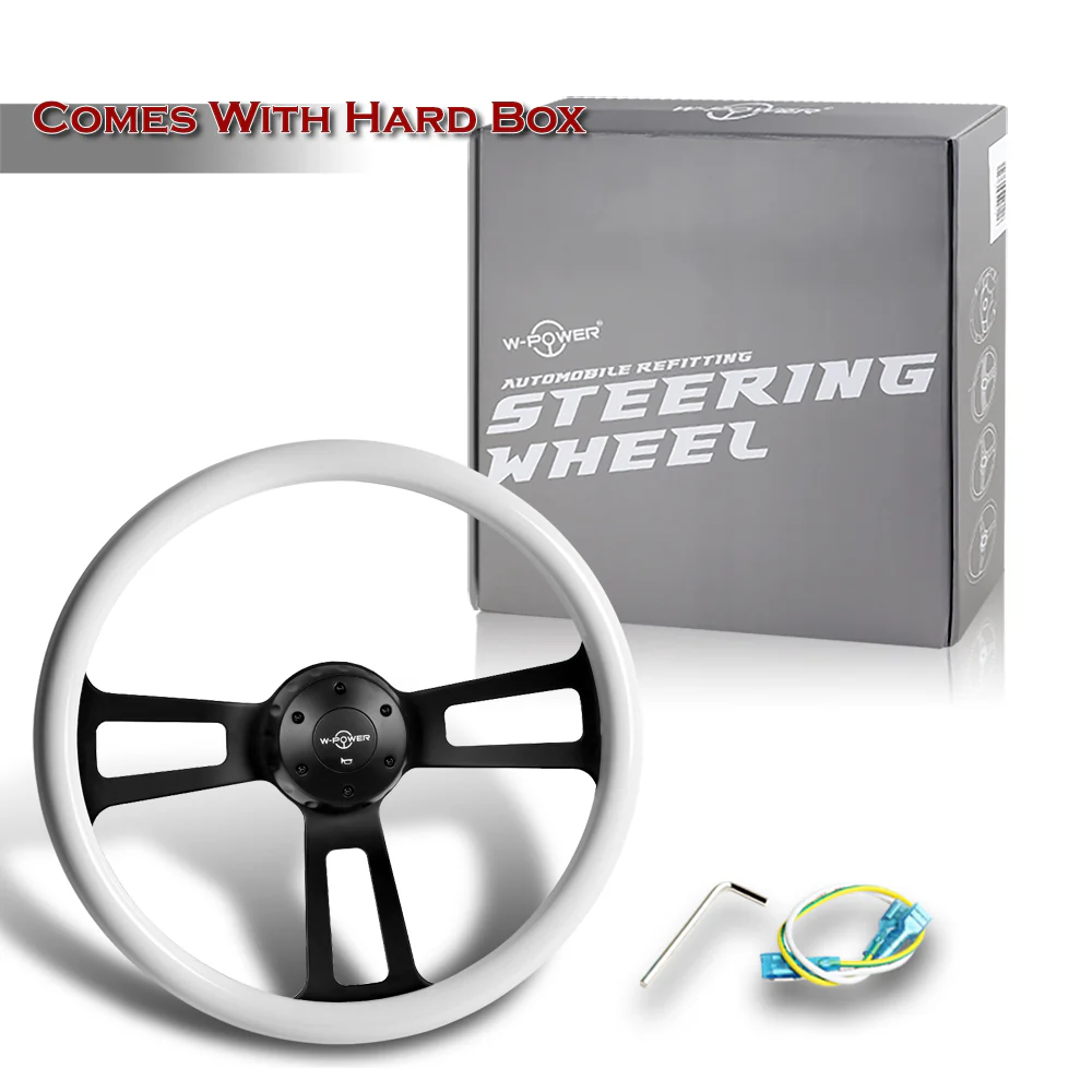 W-Power 17" 432mm 5-Bolt Hole With Aluminum Finished 3-Spoke Steering Wheel -White Wood Grip/Black Center Spoke - Image 6