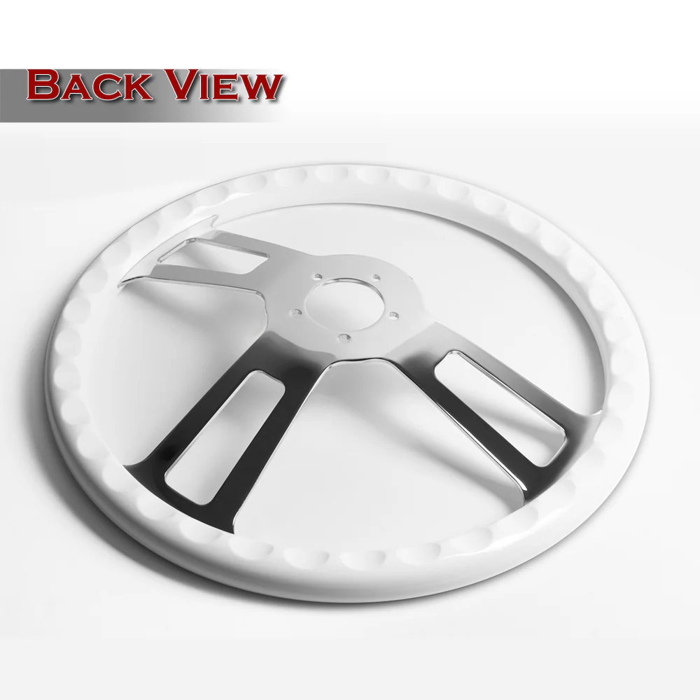 W-Power 17" 432mm 5-Bolt Hole With Aluminum Finished 3-Spoke Steering Wheel -White Wood Grip/Chrome Center Spoke - Image 3