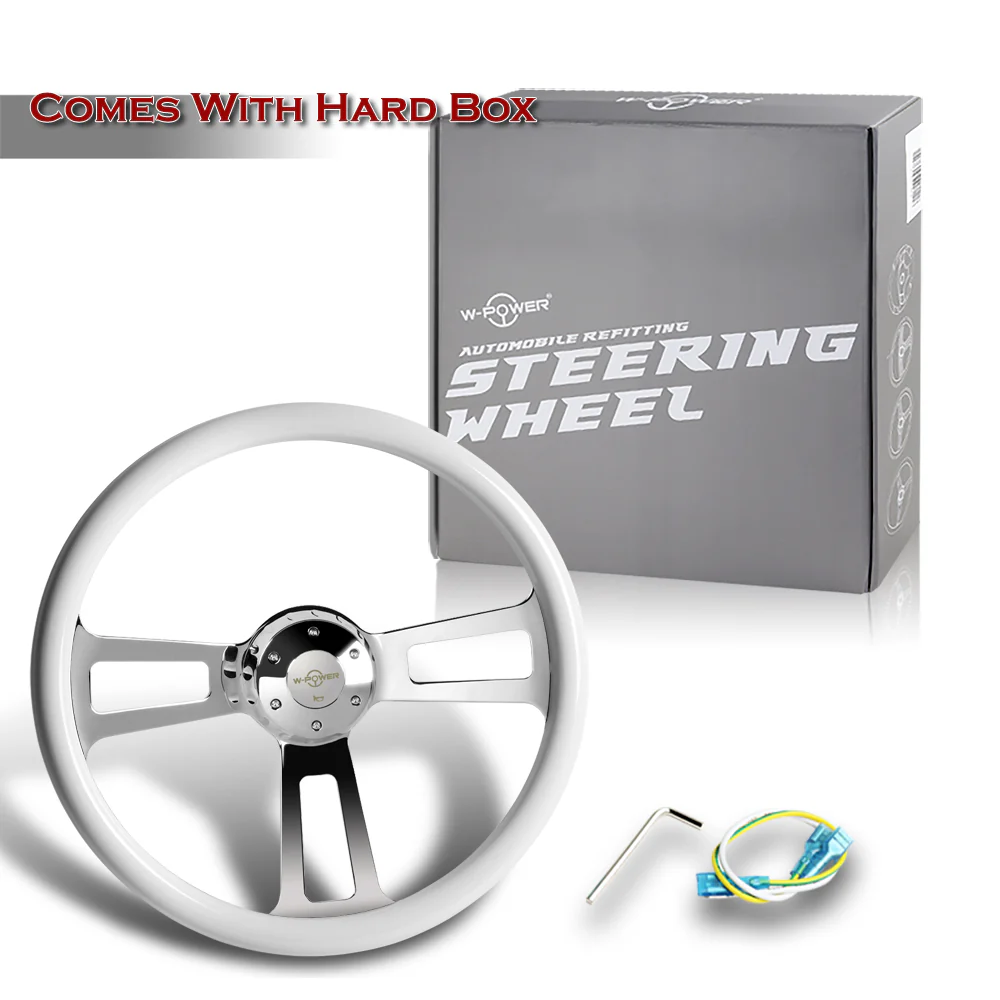 W-Power 17" 432mm 5-Bolt Hole With Aluminum Finished 3-Spoke Steering Wheel -White Wood Grip/Chrome Center Spoke - Image 6