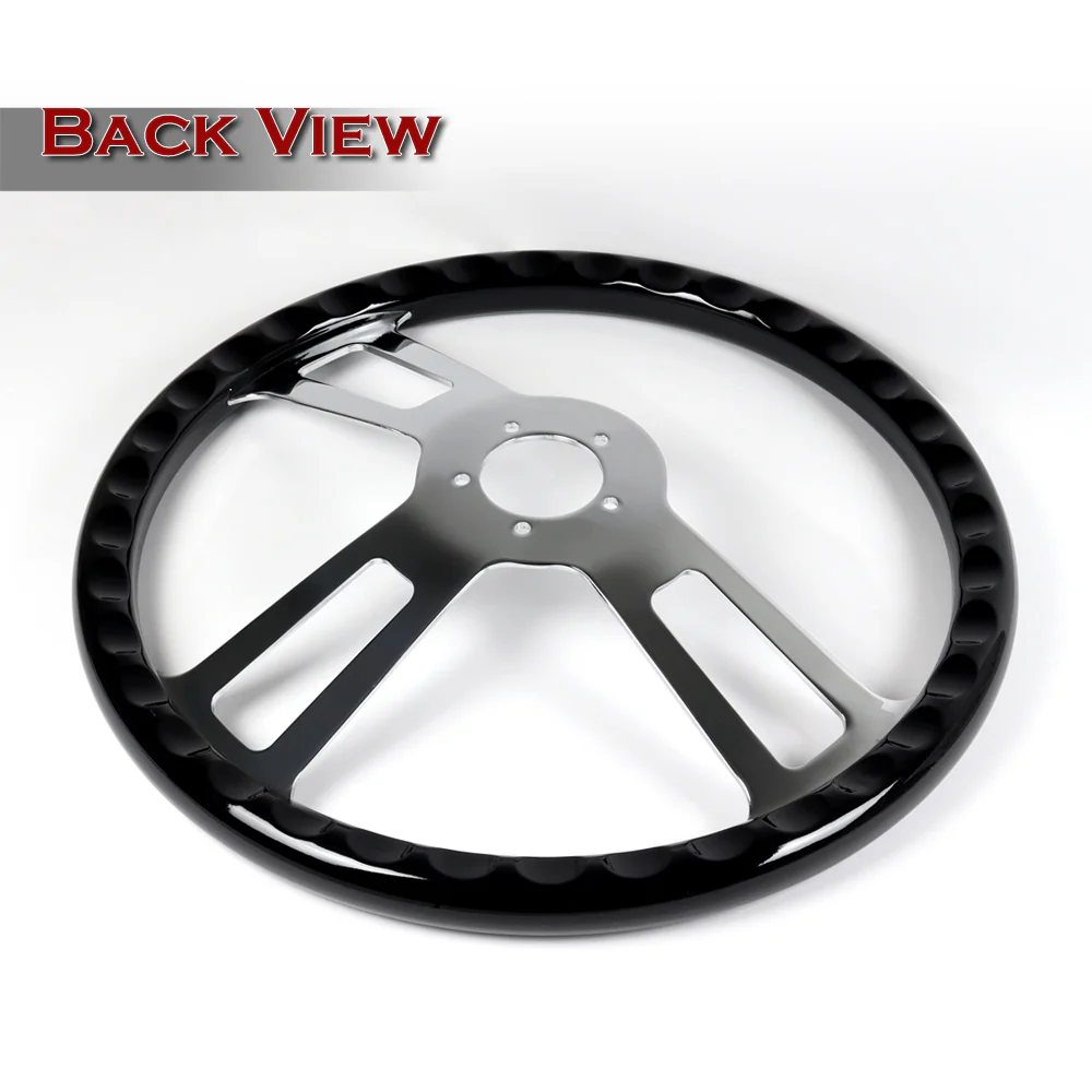 W-Power 17" 432mm 5-Bolt Hole With Aluminum Finished 3-Spoke Steering Wheel -Black Wood Grip/Chrome Center Spoke - Image 3
