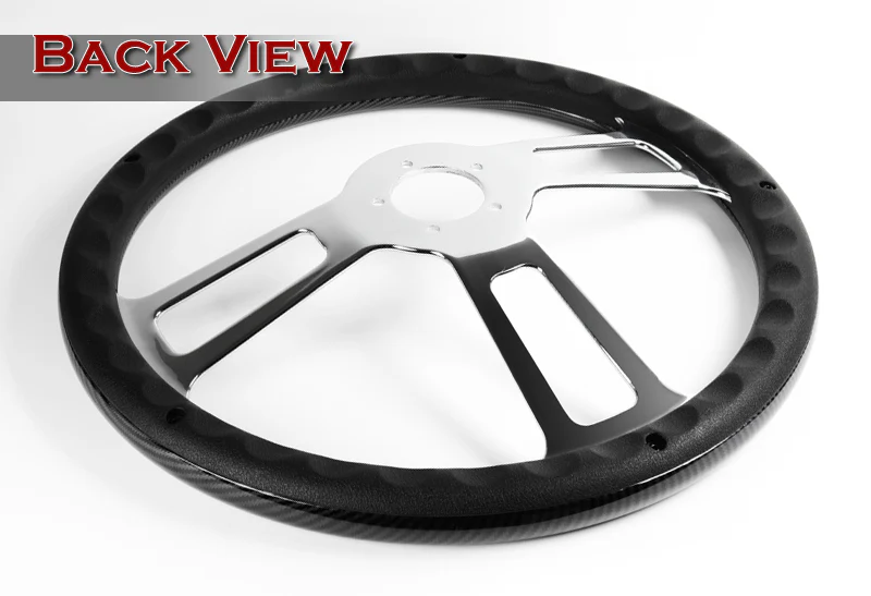 W-Power 18" 457mm 5-Bolt Hole Euro Vintage Style Carbon Fiber Look Style Grip With Aluminum Finished 3-Spoke 2.5 Inch Deep Dish Steering Wheel -Chrome Center Spoke - Image 4